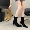 Fashion Stretch Booties Fashion and Versatile Women 2025 New Pointed Toe Sexy Suede Mid-leg Boots