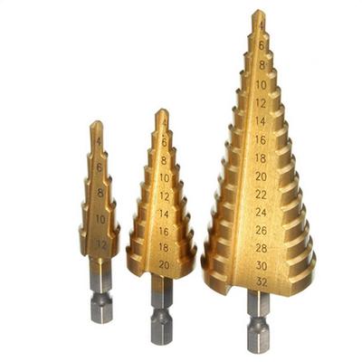 1pc Step Cone Drill Bit Set HSS Steel Titanium Coated Hex Shank Hole Cutter 4-12