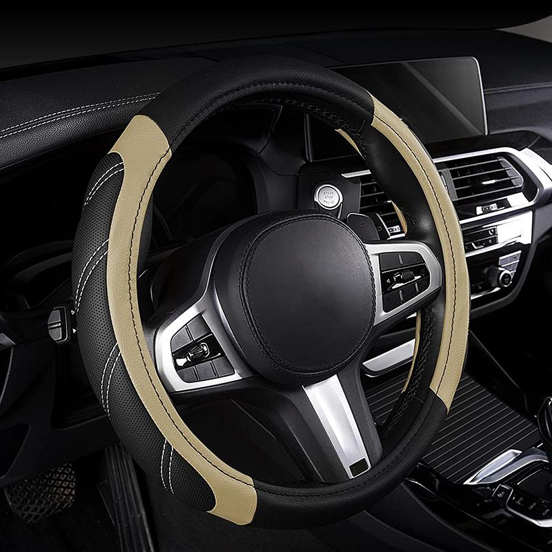 

Кожаный чехол на руль из микрофибры, 15 дюймов, универсальный, подходит для автомобилей, грузовиков, внедорожников, фургонов, прочный противоскользящий чехол на руль автомобиля