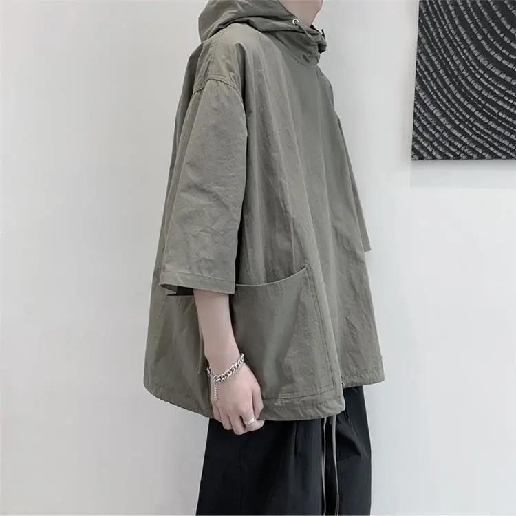 Men s Summer Casual Short-Sleeve T-Shirt Minimalist Hooded Korean-Style Workwear Top XXL