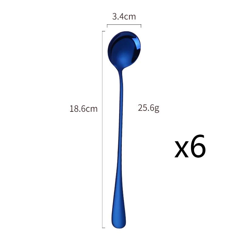 6Pcs Stainless Steel Coffee Tea Stir Spoon Long Handle Ice Cream Dessert Spoons Stainless Steel Tableware Set Kitchen Supplies