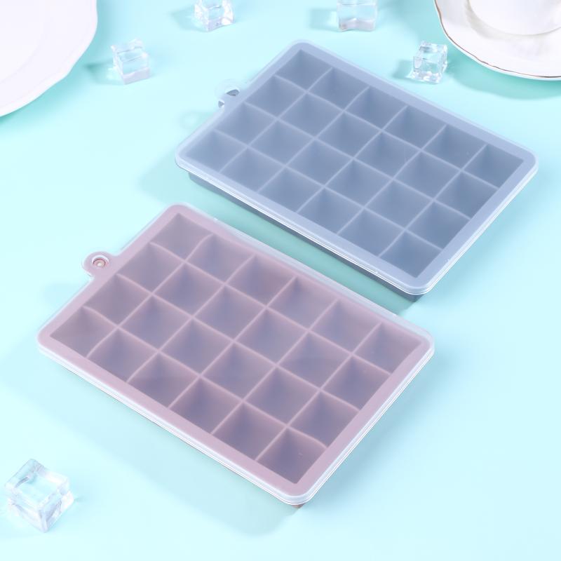 1Pc 24-Hole Silicone Ice Tray Square Box Auxiliary Food Puree Cheese Jelly Mold With Lid Bar Kitchen Cocktail Tools Ice Mold