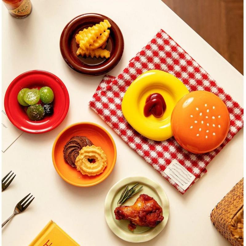 6 Stück/Set Hoher Wert Knochenspucknapf Stapelbares Hamburger-Platten-Set Burger 6 Schichten Speiseteller Lustige Saucenbehälter Tischdeko