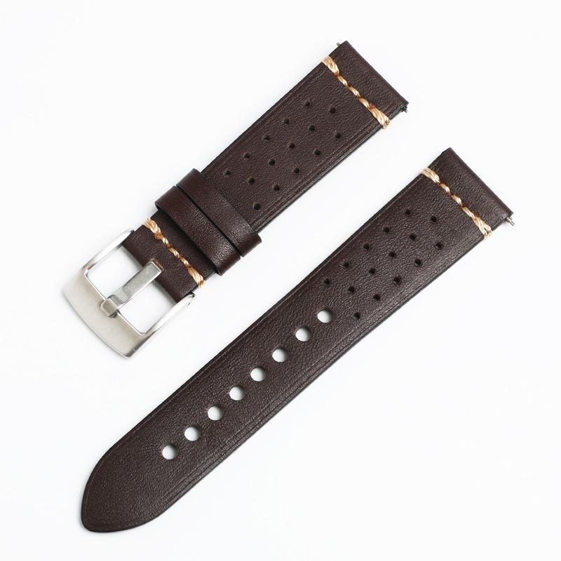 Men's Genuine Leather Watch Strap - Breathable Double-Sided Top Layer Cowhide with Interchangeable Ears