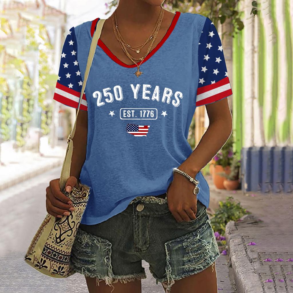 Women's Casual Printed Round Neck Pullover Short Sleeve Top