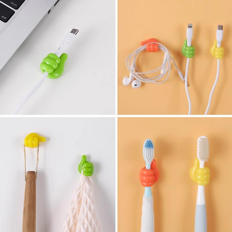 Set of 4 Creative Thumb Cable Storage and Adhesive Hooks: Multifunctional, No-Punching Cable Organizers