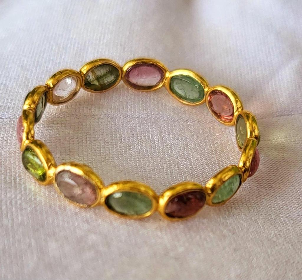 Natural Tourmaline 925 Sterling Silver Single Eternity Ring Sz 9.5 US, Gift A34