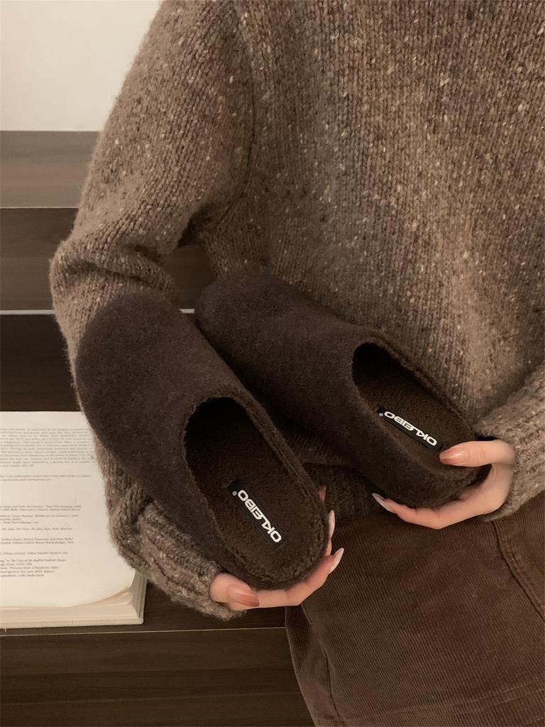 5CM Inner Height Increase, Gray Woolen Birkenstocks, Small Potatoes with Plush To Keep Warm, One Pedal Bag Head and Half Drag, Hairy Shoes for Women