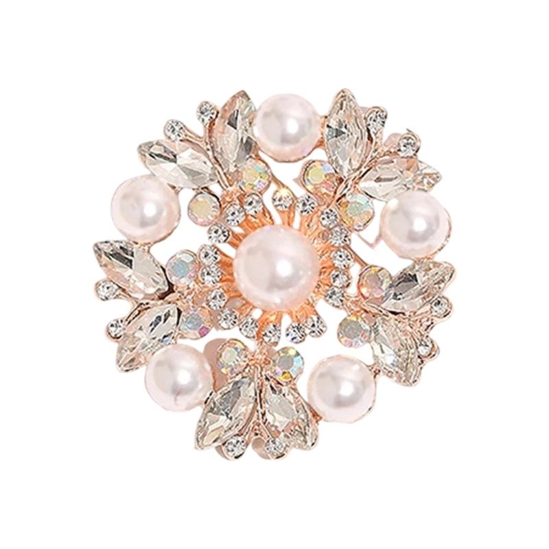 Elegant Crystal Pearls Flower Brooch For Women Vintage Rhinestones Scarf Pin Multi Purpose Jewelry Gift