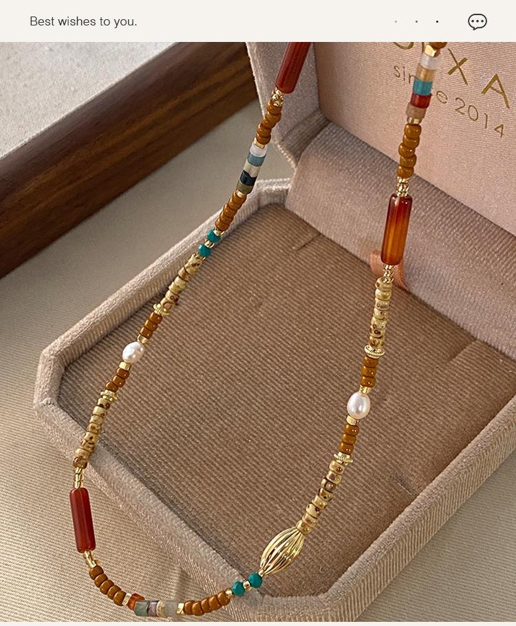 Guo Huang Roter Rhodonit Perlenkette - Naturstein Pulloverkette Schlüsselbein-Accessoires für Neujahrsfeierlichkeiten.