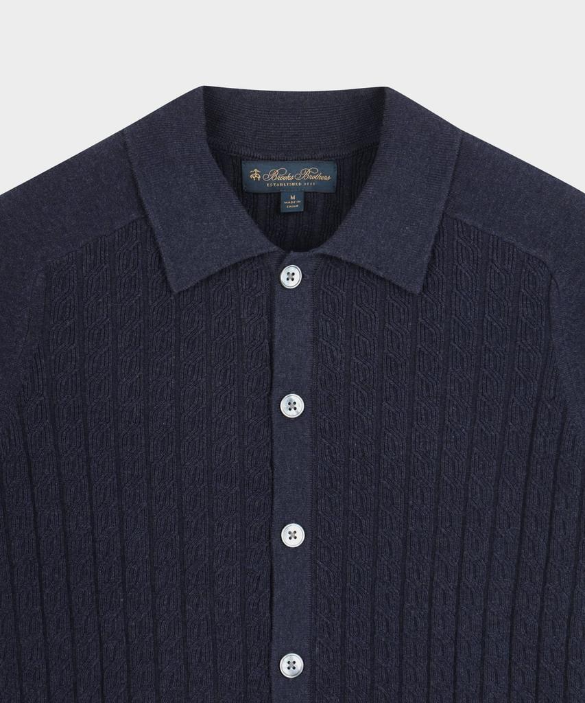 Brooks Brothers Cotton Cable Polo Cardigan (Navy) (Bbwcmmf302)