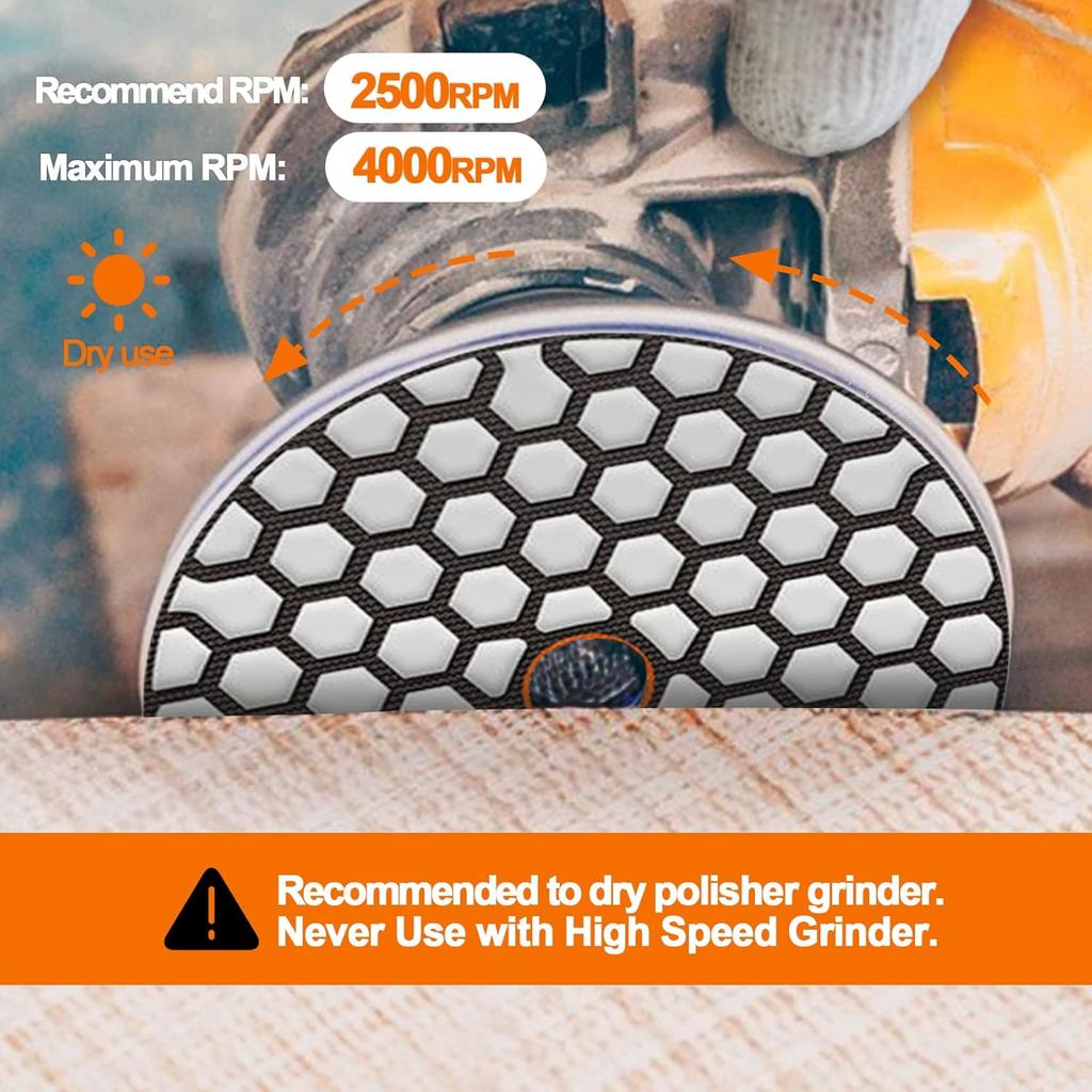 Dry Diamond Polishing Pad Set,7pcs 4 Inch #50 for Stone Marble Quartz Granite Sanding Disc Countertop Polish Polisher Pads Kit Tools Used On Grinder