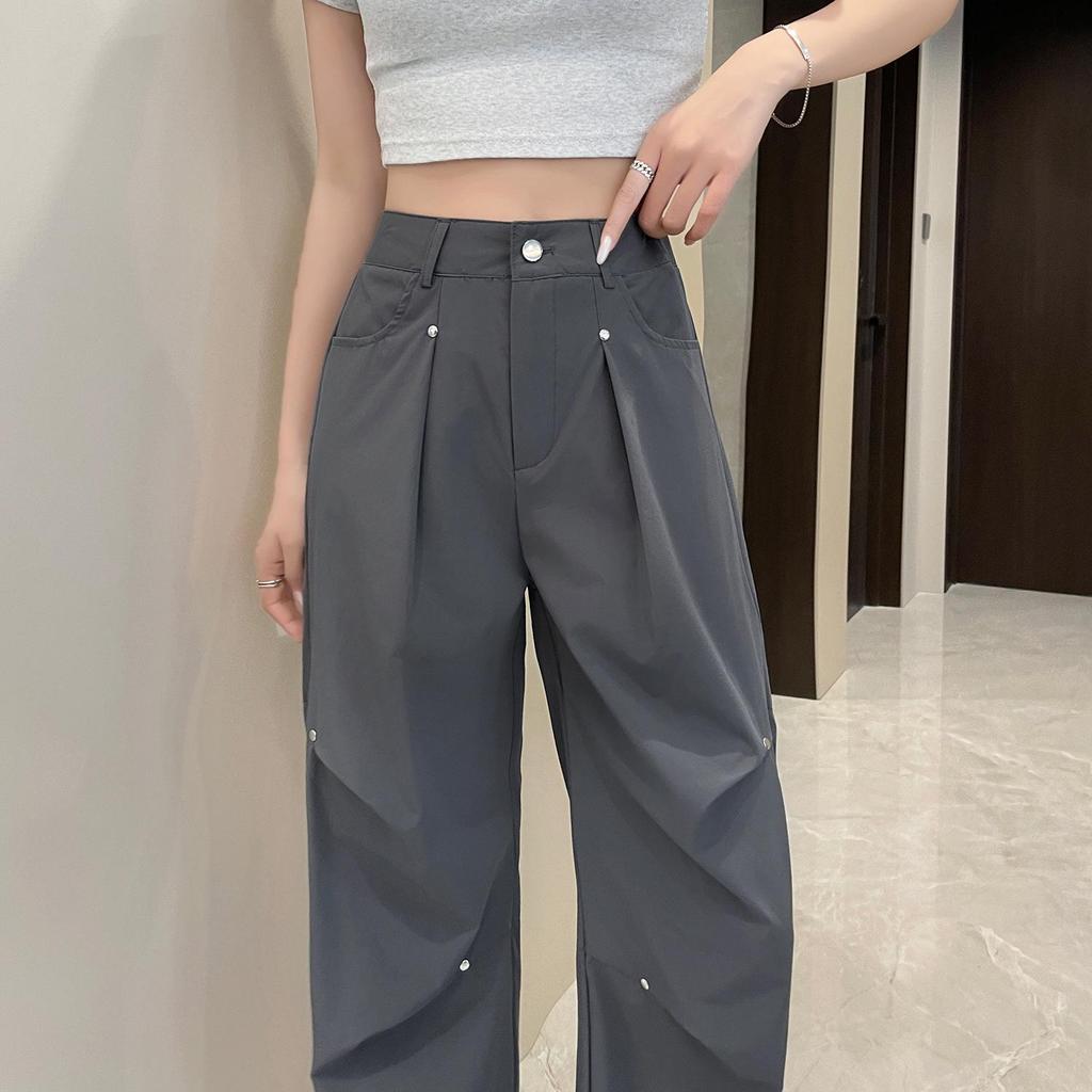 2025 Women's Quick-Dry High Waist Casual Pants – Loose, Elastic, Ice Silk Wide-Leg Overalls for Spring