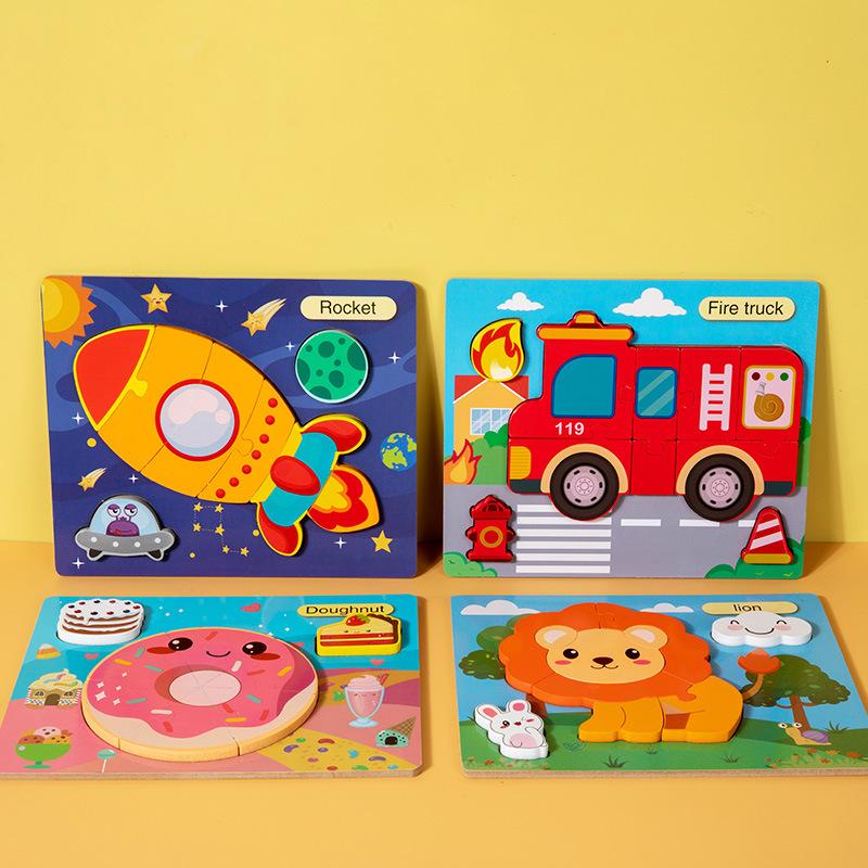Kognitive 3D dreidimensionale Puzzle-Spielzeuge für Kinder 0-3 Jahre, frühpädagogische Lernpuzzle aus Holz