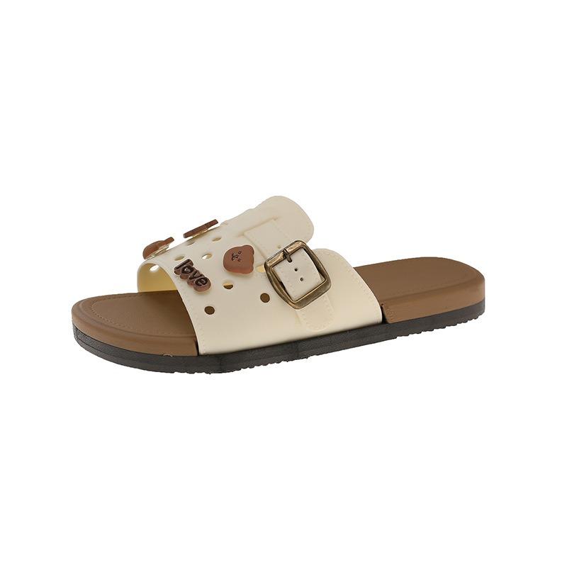 Flat-bottomed slippers women's new outer wear summer hollow soft bottom one-word drag with skirt high-end sandals