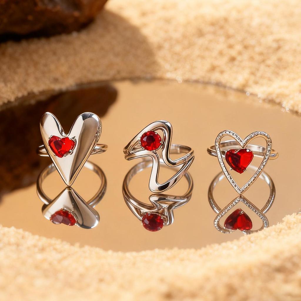 Elegant Stainless Steel Zircon Heart Open Ring - Luxury Fashion Versatile Index Finger Ring for Women