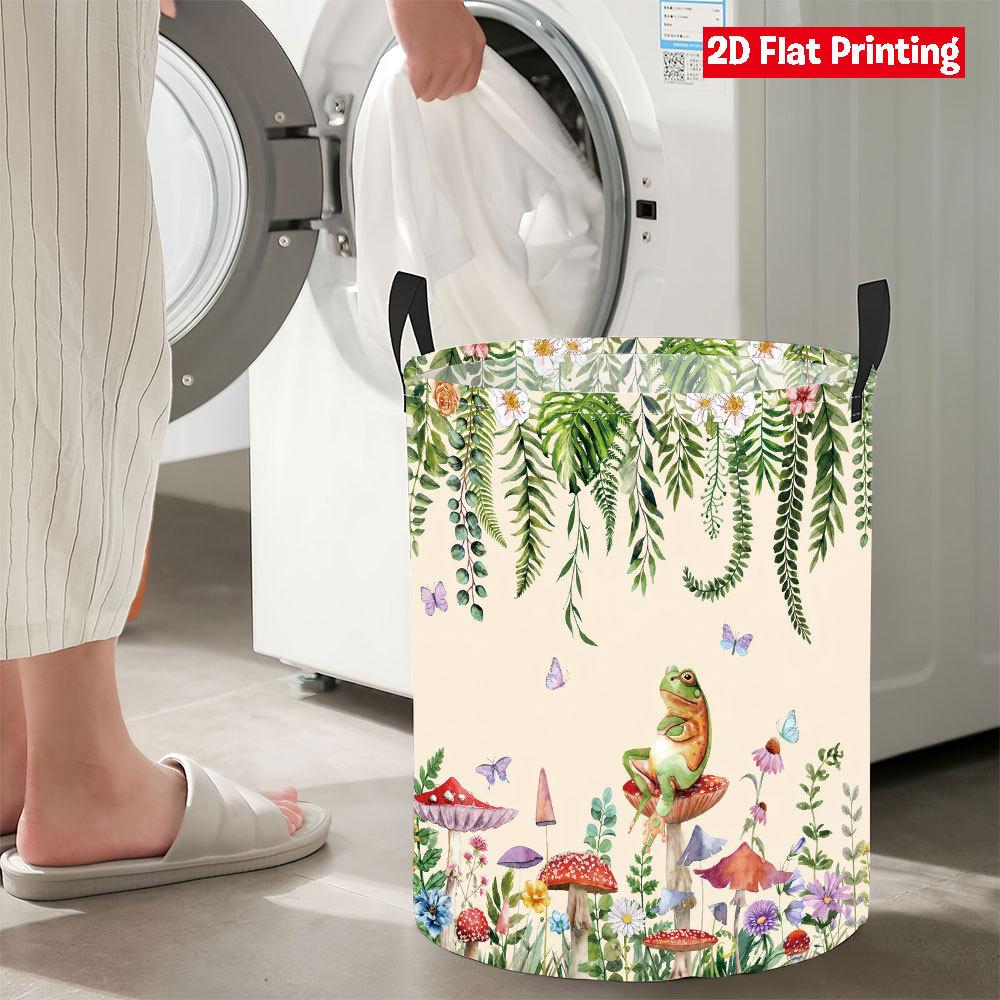 Collapsible Laundry Basket Large Round Waterproof Fabric Hamper Dirty Clothes Storage Bin Toy Organizer with Handles