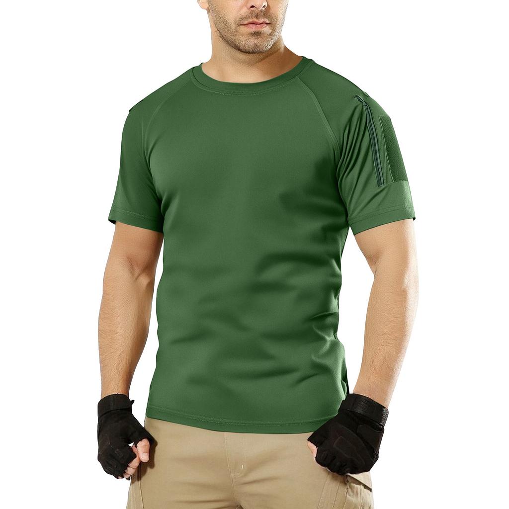Men's Summer Color Button Zipper Pocket Round Neck Loose Short Sleeve Top