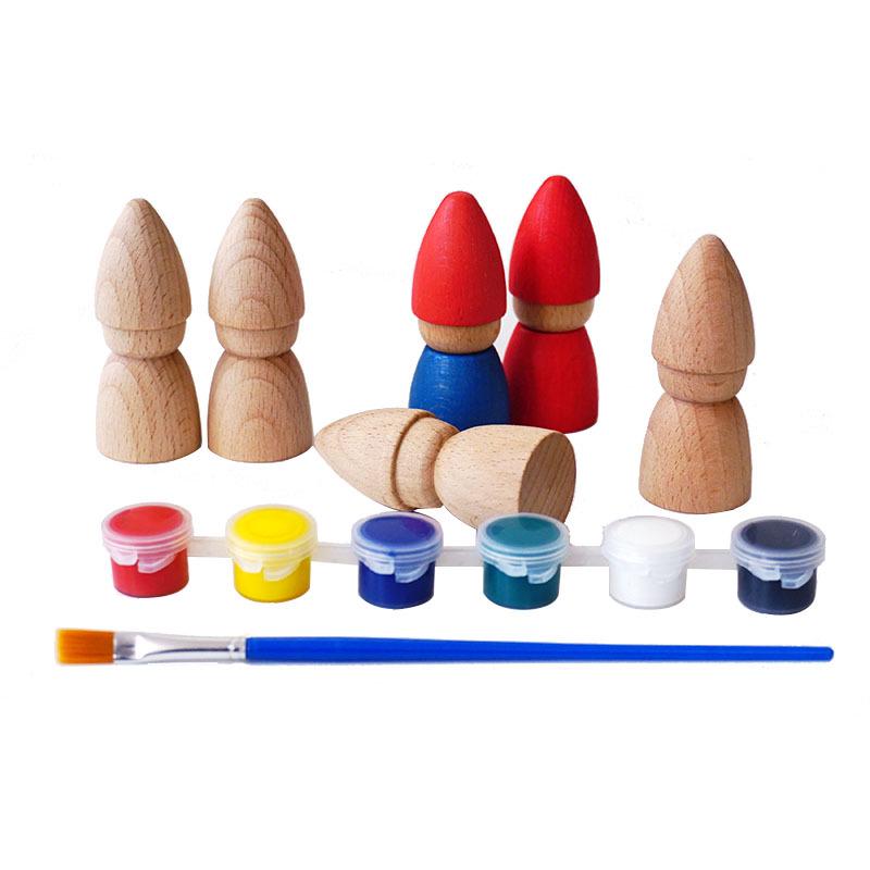 Nordic Hand-Painted Wooden Puppet Doll Set - DIY Creative Six-Piece Collection