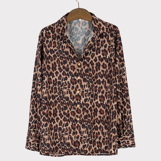 Turn-down Collar Shirt Lightweight Plus Size Leopard Print Shirt Top Streetwear