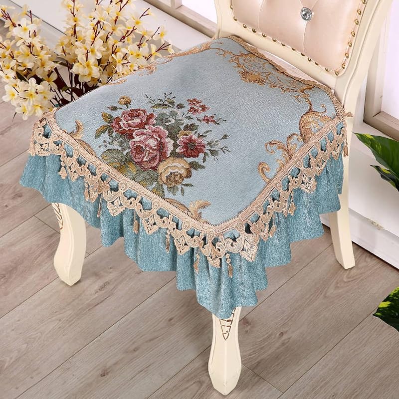 Seat Cushion European Style Dining Chair Luxury Anti-Slip Fabric Cushions Mat Household Buttocks Pad with Bandage