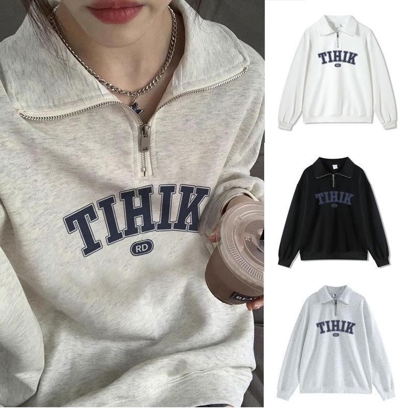 

Women s Milky Half-Zip Polo Collar Sweatshirt - Oversized Early Spring Trend L [100-120 jin]