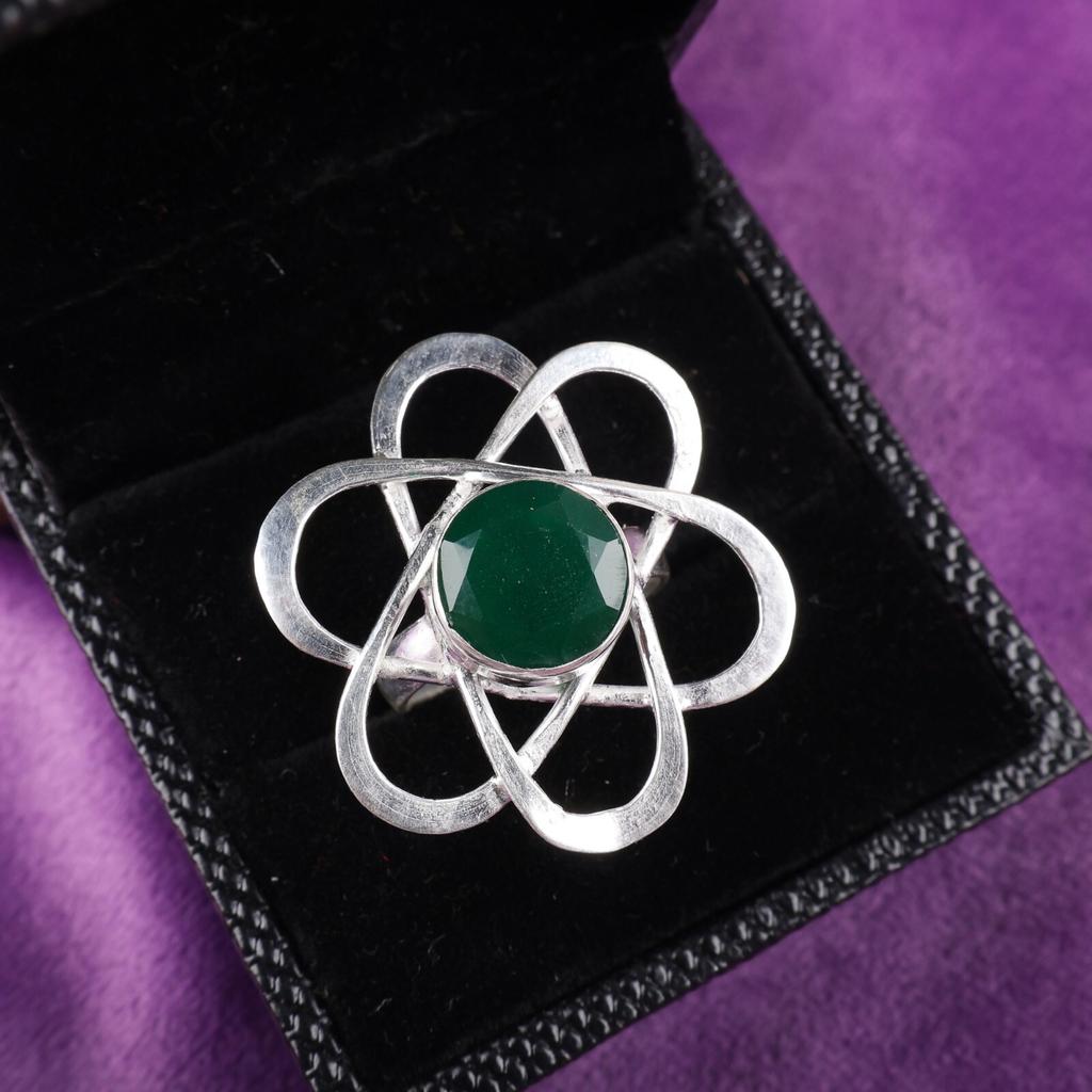 Grüner Onyx Edelstein 925 Sterling Silber Damenschmuck Handgefertigter Ring für Hochzeit RR-21-11