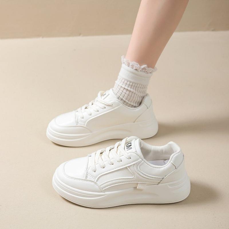 

Academy style solid color white shoes women s new lace-up casual shoes women s versatile fashion low-top simple board shoes 35 белый