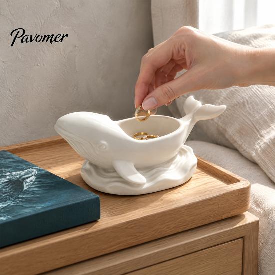 Minimalist Modern Stationery Holder Whale Shaped Decorative Storage Bowl, Ocean Theme Jewelry Tray for Ring Earring Sturdy Sculpture Container