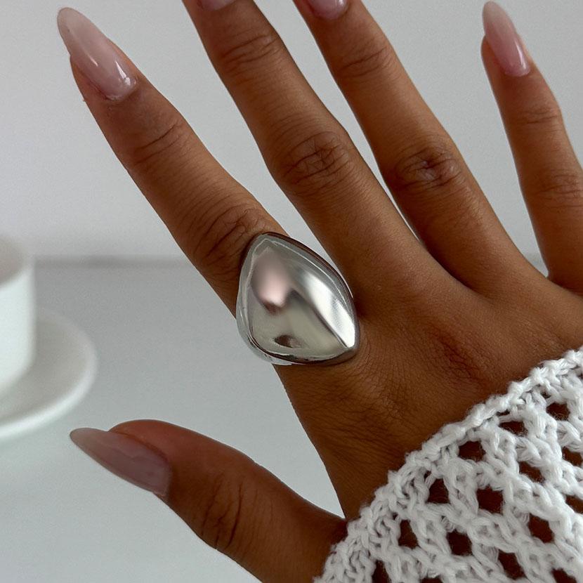 Punk Metal Water Droplets Rings for Women Men Multi-layer Smooth Surface Chunky Dome Wide Rings Statement Zircon Gifts Party