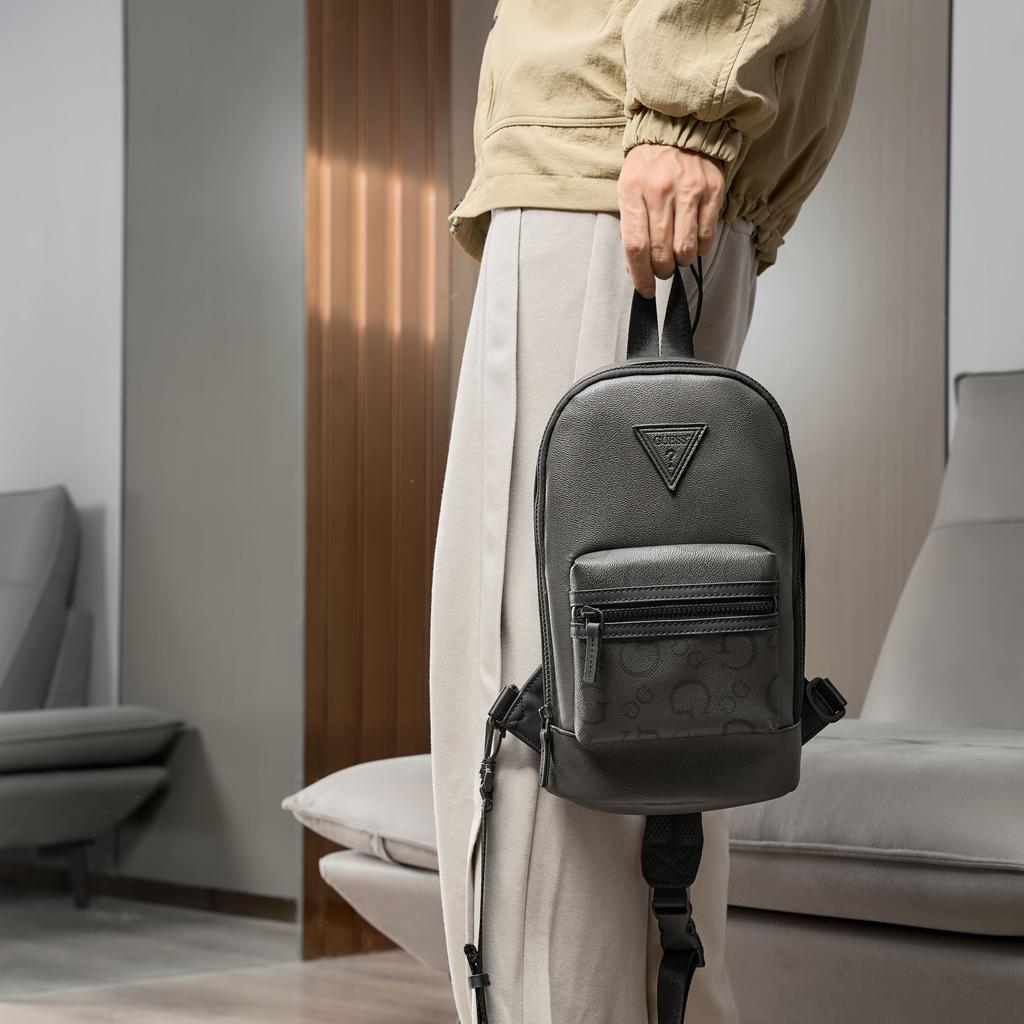 New GUESS Synthetic Leather Sling Bag Unisex Charcoal Gray GSBCO882793COA