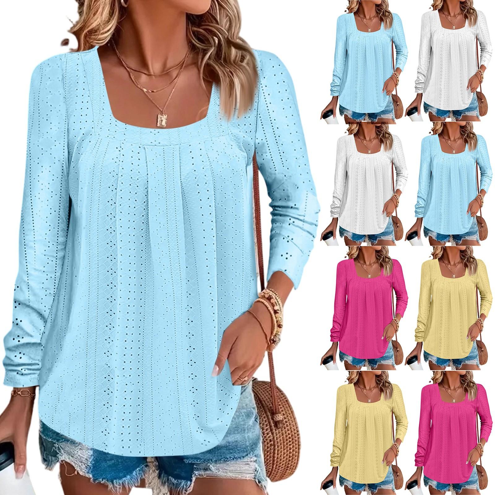 

Women s Fashionable Square Collar Long-sleeved Solid-color Pullover Casual Top S білий