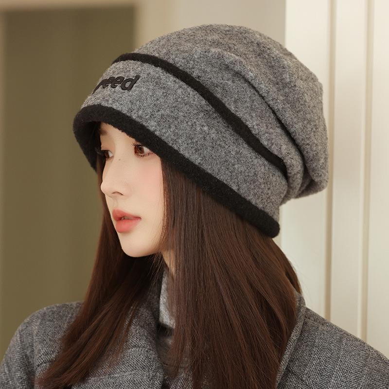 

Korean Style Versatile Knit Beanie - Warm, Windproof, Plus Velvet, Stackable Hat for Women One Size сірий колір