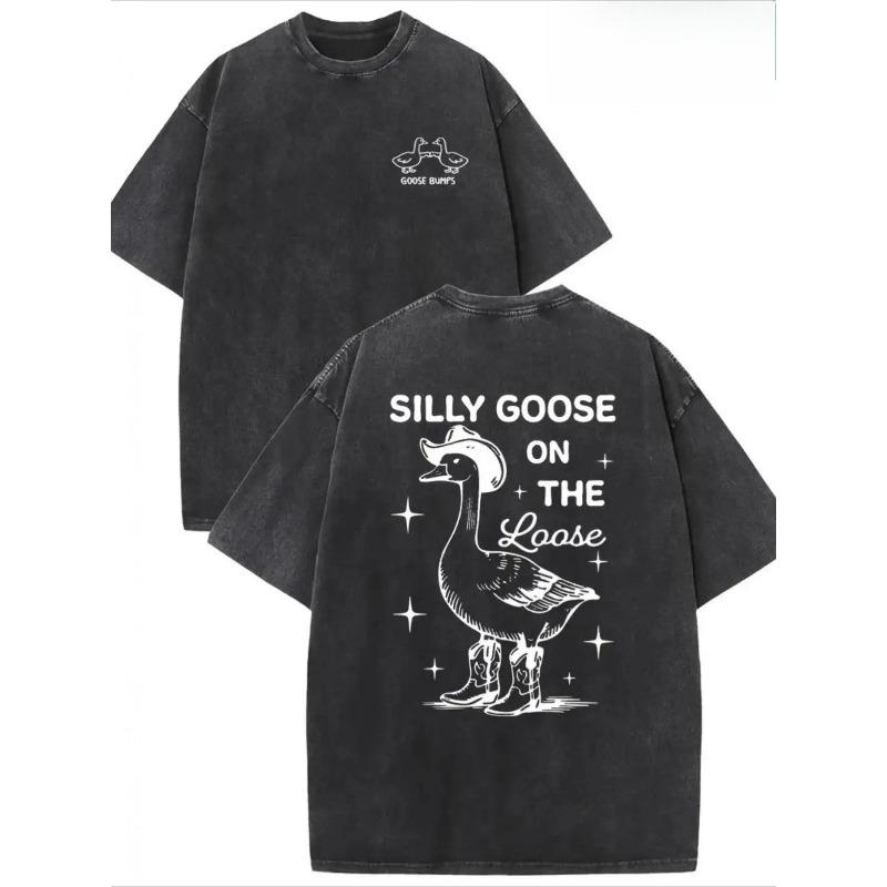 

Vintage Stupid Goose Pure Cotton- Soft Thickened Washed Purple Floral Print Casual Round Neck Design, Machine Washable, Vintage Style S чёрный