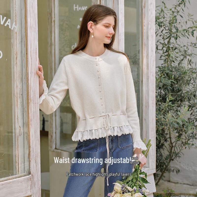 Xiangying Women's Wool Blend Faux Two-Piece Cardigan