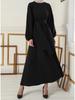 2022 Muslim Women's Solid Color Slim Tie-up Long Dress - Middle Eastern Dubai Fashion