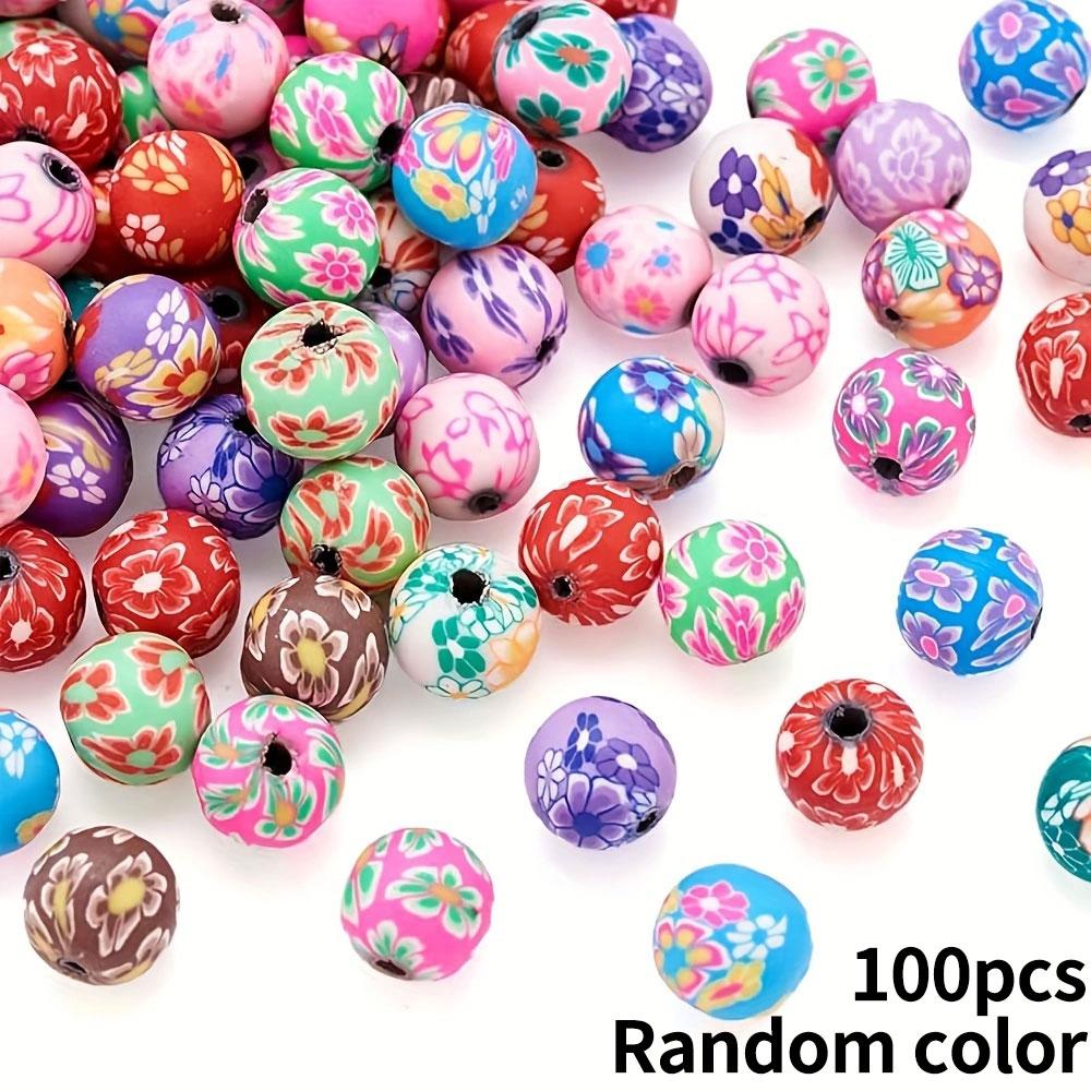 30/50/100 Stück 10mm Runde Polymer Clay Perlen Sortiert Bunte Kaugummi-Ball-Perlen mit Blumenmuster Handgefertigt zur Schmuckherstellung