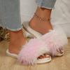 Fashion Fashion Patchwork Long Haired Decoration Straps Slides Women 2025 Soft Flat Heels Slippers Comfortable Non Slip Shoes Plus Size