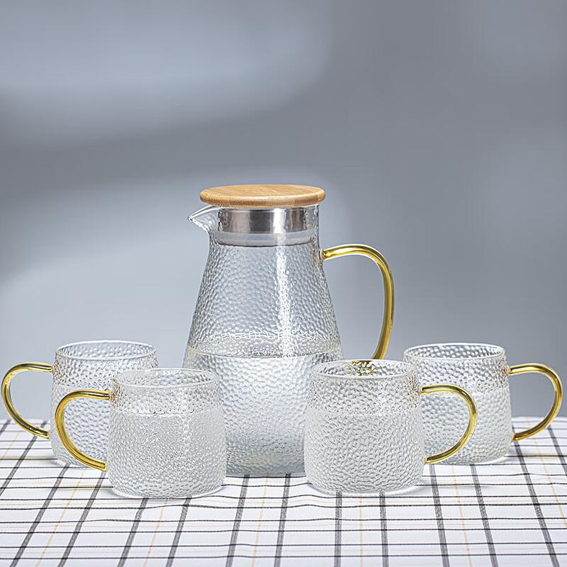 Glass Hammered Pitcher Set 1500ml Pitcher + 4 Cups