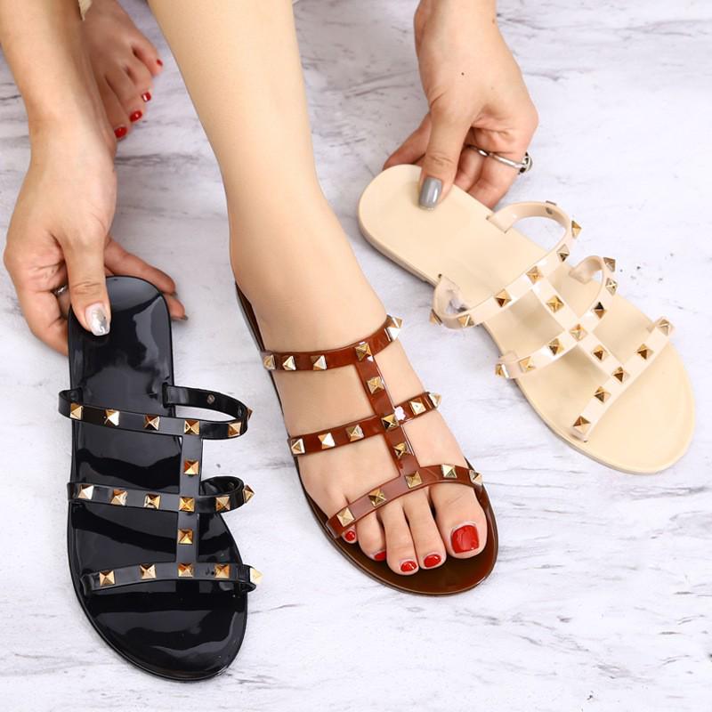 Damen Nieten Flache Rutschfeste Sandalen - Vielseitige Sommer Freizeitschuhe
