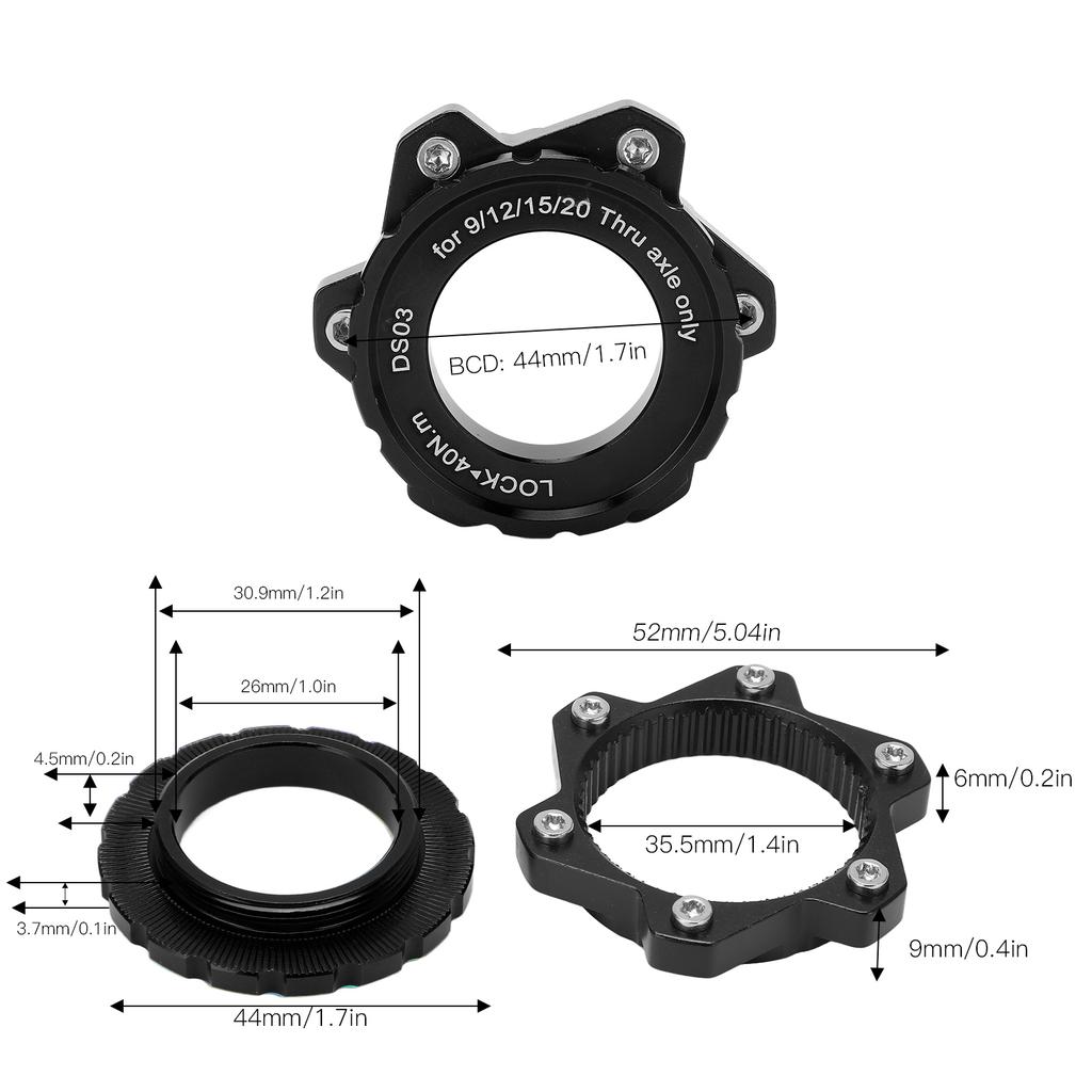 MEIJUN Centerlock to 6 Bolt Fitting Adapter Lockring Aluminium Alloy Axle Hub Adapter for Thru Axle HubBlack