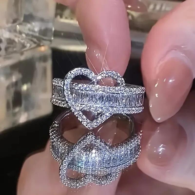 

CAOSHI Creative Irregular Heart Designed Rings Women Sparkling Geometric Cubic Zirconia Wedding Engagement Zircon Accessories 6