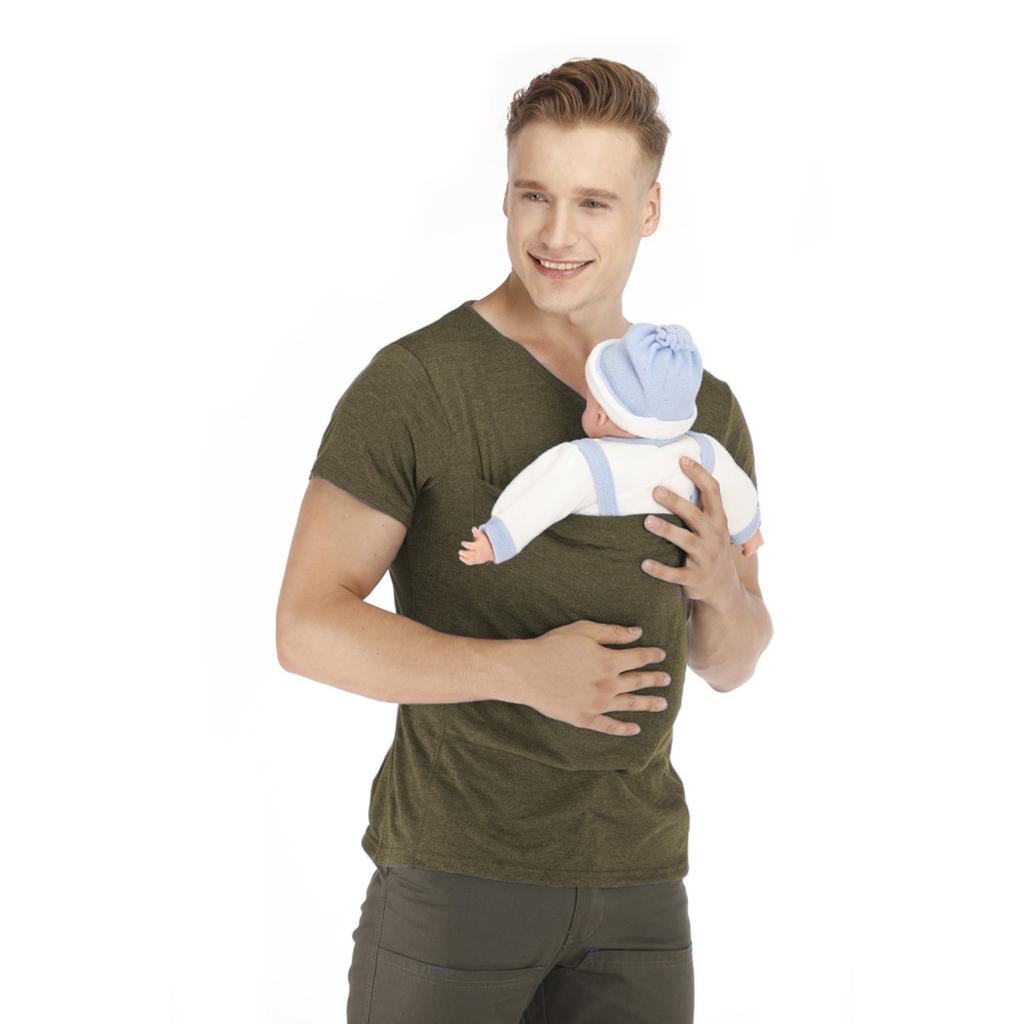 Men's T-shirt Shortsleeve Baby Pouch Hoodie Childcare Bag Pregnancy With Pocket