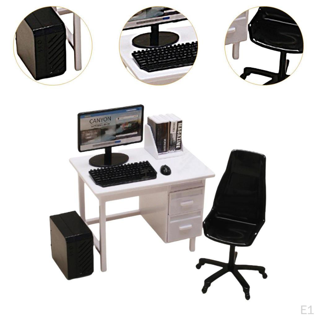 Puppenhaus Dekoration Miniatur Computer Set Tisch Stuhl Mini Büromöbel Puppenhaus