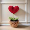 Handmade Knitted Flower Pot Red Heart Shaped Knit Imitation Potted Plant Valentine's Day Mother‘s Day Wedding Gift