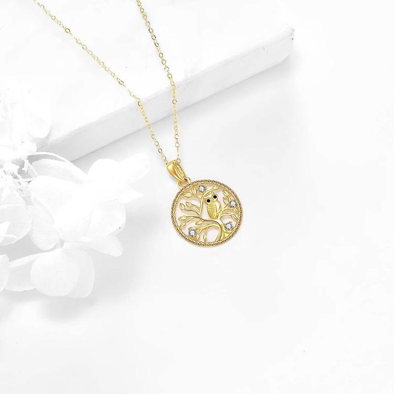 Huajie Owl Tree Branch Design Round Pendant Necklace for Women Light Luxury Banquet Fashion  Gift