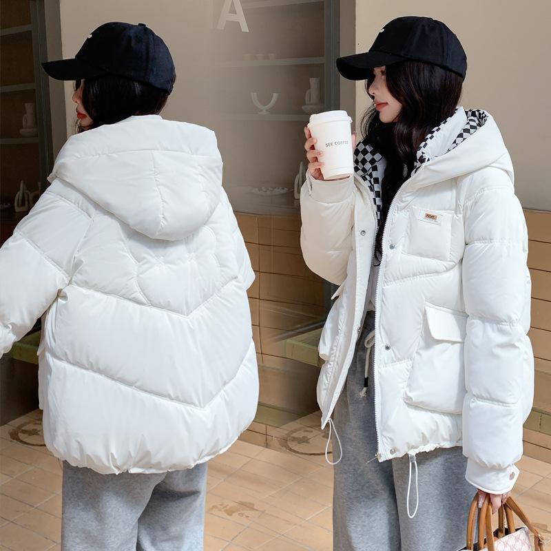 Jachetă scurtă lucioasă cu glugă, călduroasă, cu puf, pentru femei, jachete de iarnă călduroase