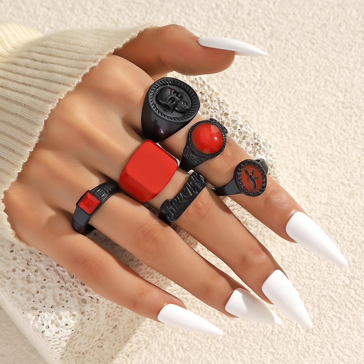 

Набор геометрических хрустальных колец в стиле ретро: Модный аксессуар из сплава, 6 штук