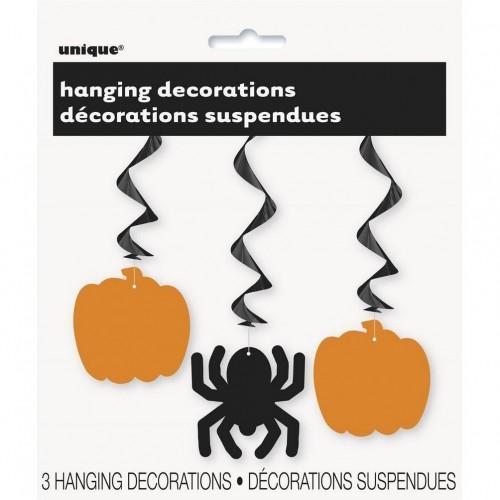 Unique Party Spider and Pumpkin Halloween Hanging Decoration (Pack of 3)