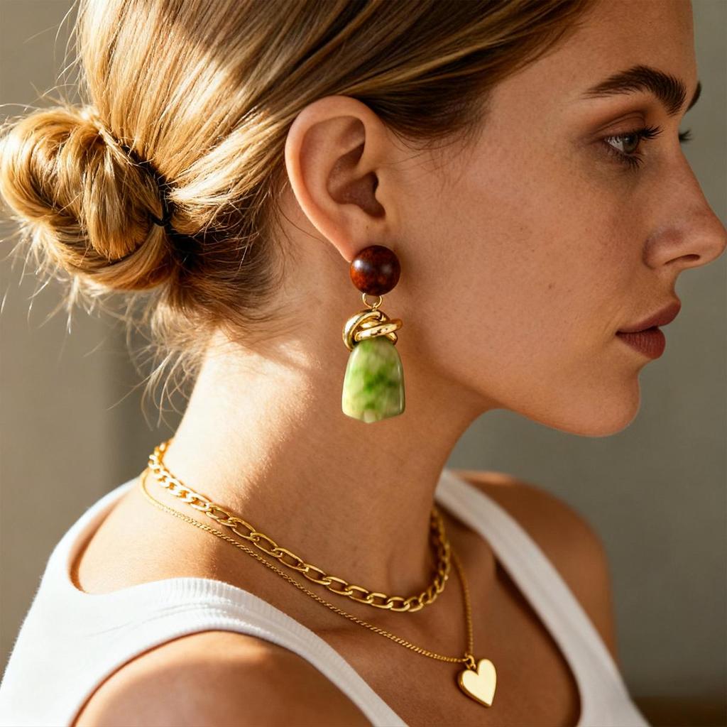 European Retro Geometric Resin Wrapped Earrings: High-End Autumn Winter Style for Women